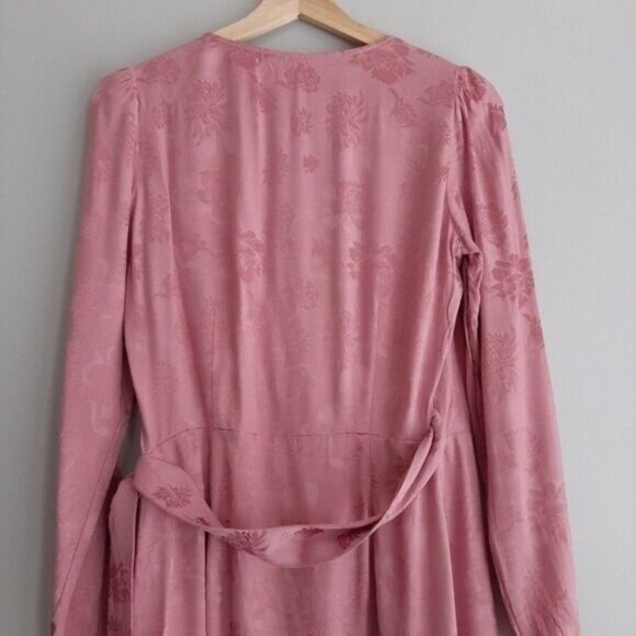 Aritzia WILFRED Callie Dress Mini Floral Pink Long Sleeve Wrap Sz S - Picture 7 of 12